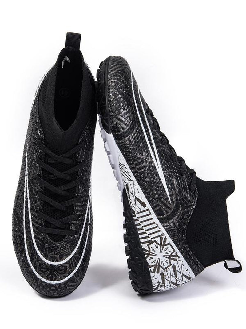 Men'S All over Print Lace up Soccer Shoes, Breathable Comfortable High Top Football Shoes, Professional Training Shoes for Outdoor Sports