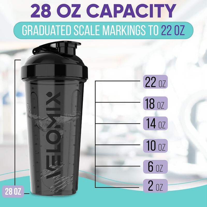 -2 Pack- 28 Oz Protein Shaker Bottles for Protein Mixes - 2X Wire Whisk | Leak Proof Shaker Cups for Protein Shakes | Protein Shaker Bottle Pack | Shakers for Protein Shakes-Black&Transparent VELOMIX