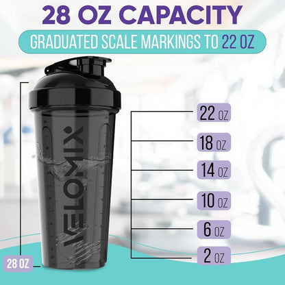 -2 Pack- 28 Oz Protein Shaker Bottles for Protein Mixes - 2X Wire Whisk | Leak Proof Shaker Cups for Protein Shakes | Protein Shaker Bottle Pack | Shakers for Protein Shakes-Black&Transparent VELOMIX