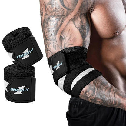 Kcross Elbow Wraps for Weightlifting, 47" Strengthening Support Elbow Sleeve Weightlifting (1 Pair) for Powerlifting, Bench Press, Gym Workout (Red White Striped)