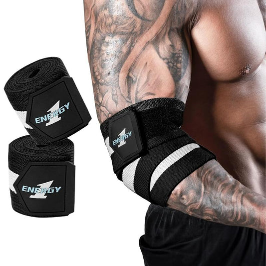 Kcross Elbow Wraps for Weightlifting, 47" Strengthening Support Elbow Sleeve Weightlifting (1 Pair) for Powerlifting, Bench Press, Gym Workout (Red White Striped)