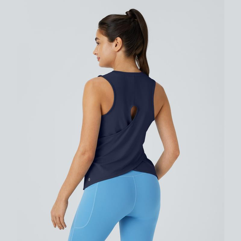 Halara Cut Out Crossover Hem Solid Yoga Tank Top