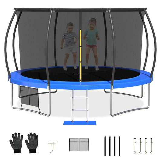 Outdoor Trampoline ,10FT/12FT/14FT/16FT Trampoline with Safety Enclosure and Ladder, ASTM Certified Family/Children'S/Adult Recreational Trampoline with Stakes/Secure Straps/Safety Enclosure, 360 All-Sround Seamless Safety Design
