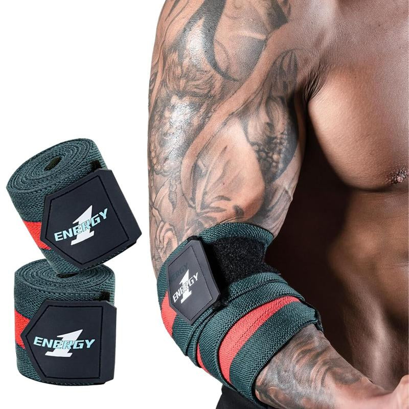 Kcross Elbow Wraps for Weightlifting, 47" Strengthening Support Elbow Sleeve Weightlifting (1 Pair) for Powerlifting, Bench Press, Gym Workout (Red White Striped)