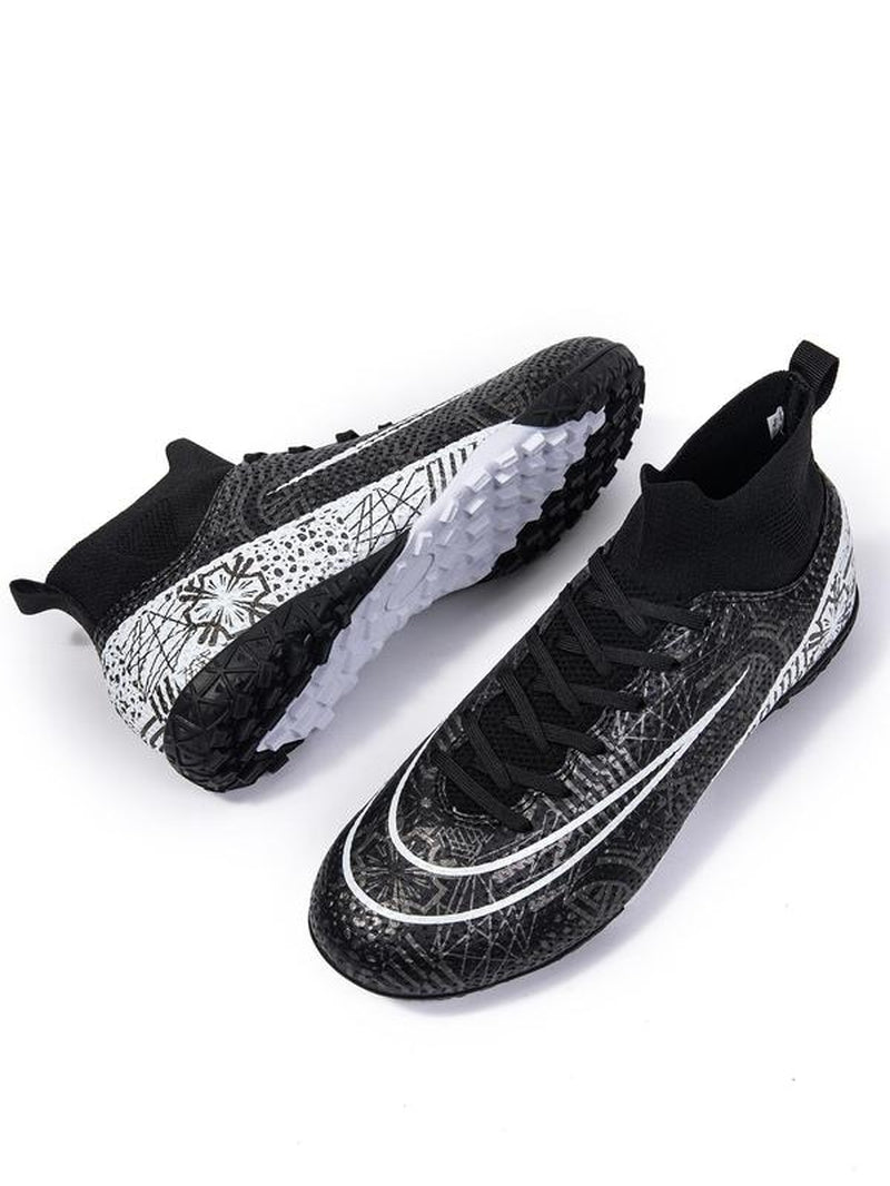 Men'S All over Print Lace up Soccer Shoes, Breathable Comfortable High Top Football Shoes, Professional Training Shoes for Outdoor Sports