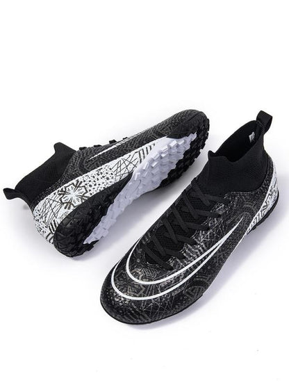 Men'S All over Print Lace up Soccer Shoes, Breathable Comfortable High Top Football Shoes, Professional Training Shoes for Outdoor Sports