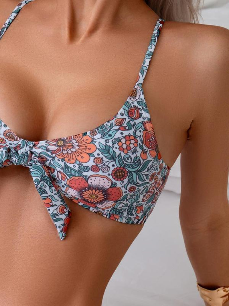 Two-Piece Set Women'S Floral Print Bikini Set, Casual Fashion Chic Swimsuit Set for Beach Holiday Vacation, Ladies Swimwear for All Seasons