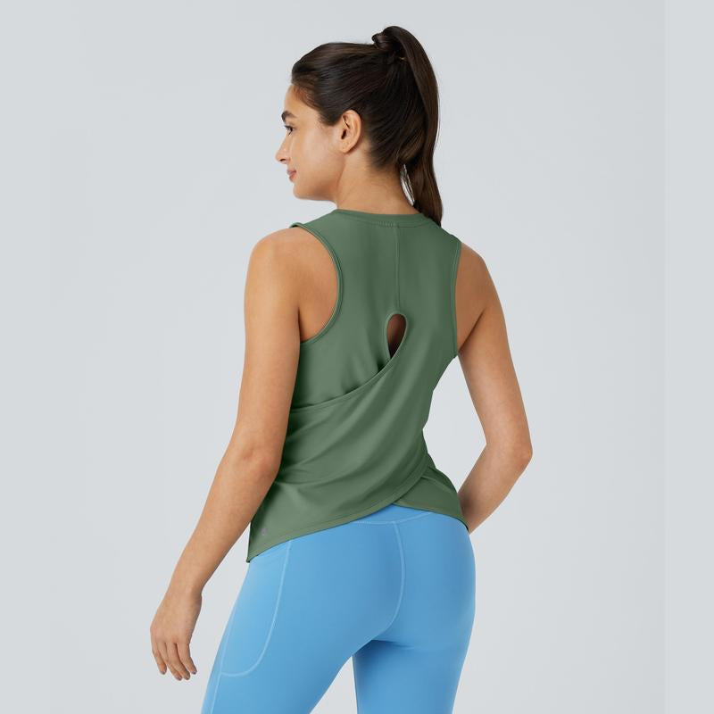 Halara Cut Out Crossover Hem Solid Yoga Tank Top