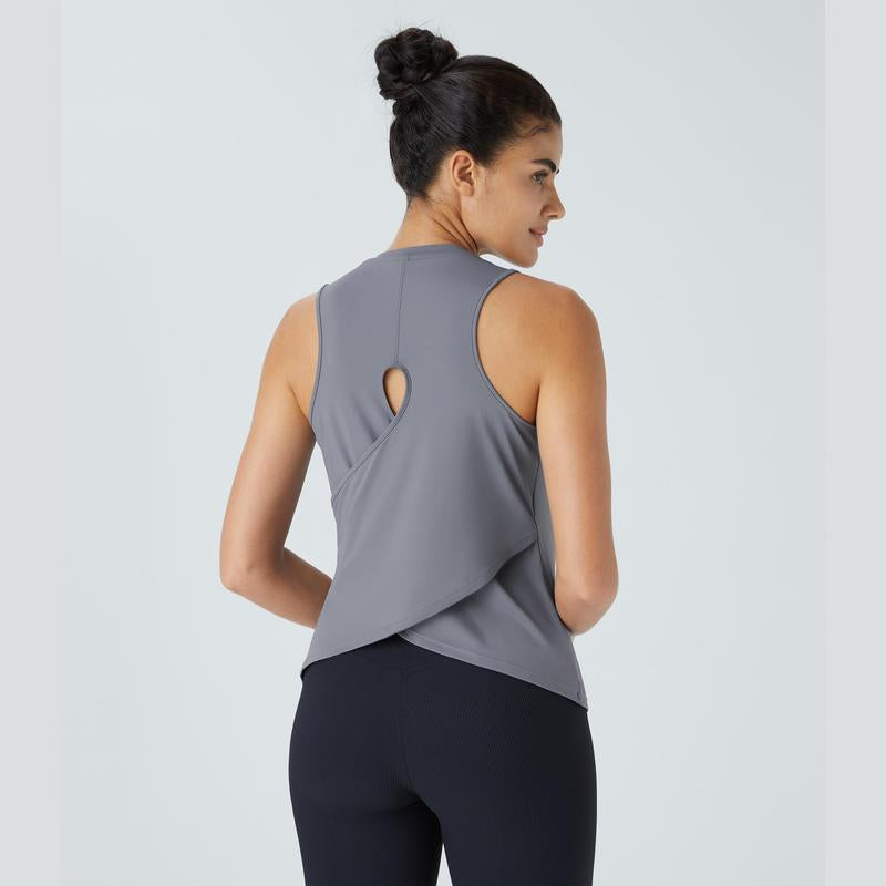 Halara Cut Out Crossover Hem Solid Yoga Tank Top