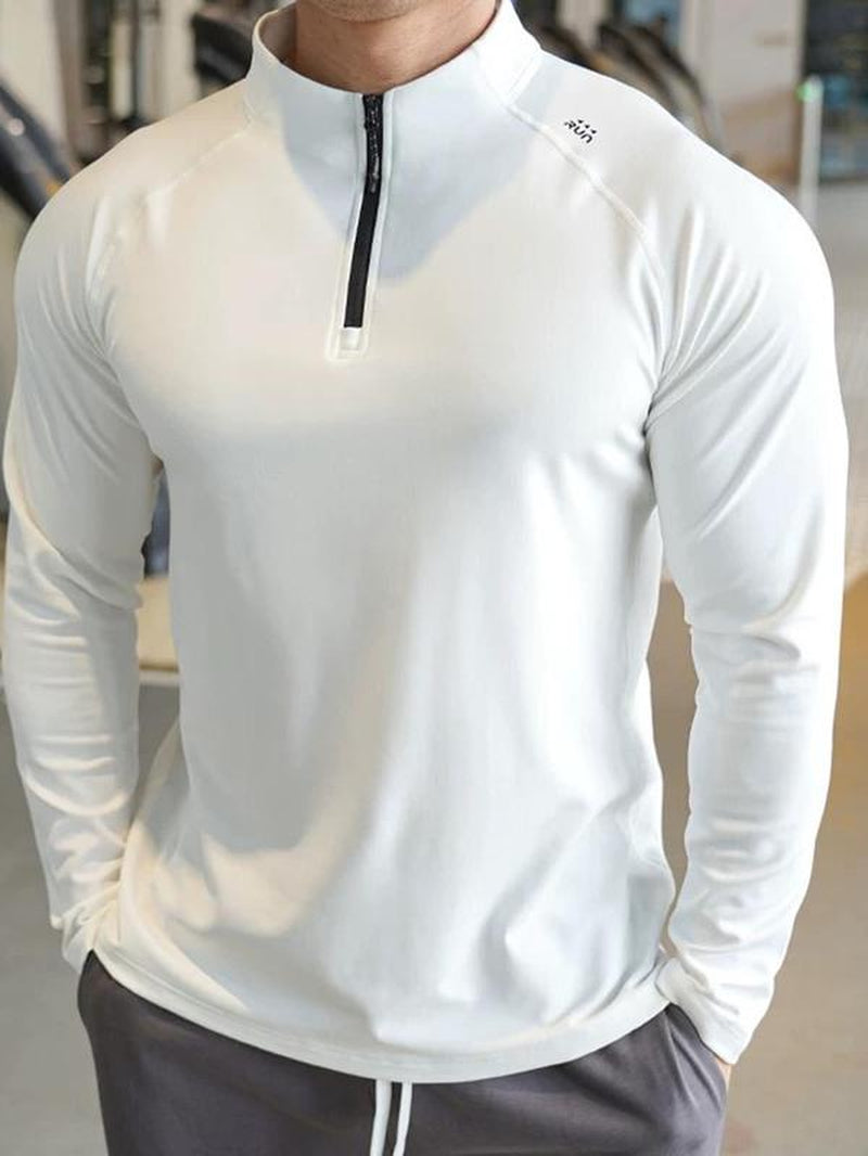 Men'S Solid Half Zip Thumb Hole Design Sports Tee, Regular Fit Breathable Long Sleeve T-Shirt for Gym Workout Running, Casual Comfy Men'S Top for Summer, Mens Clothing, Men'S T Shirts