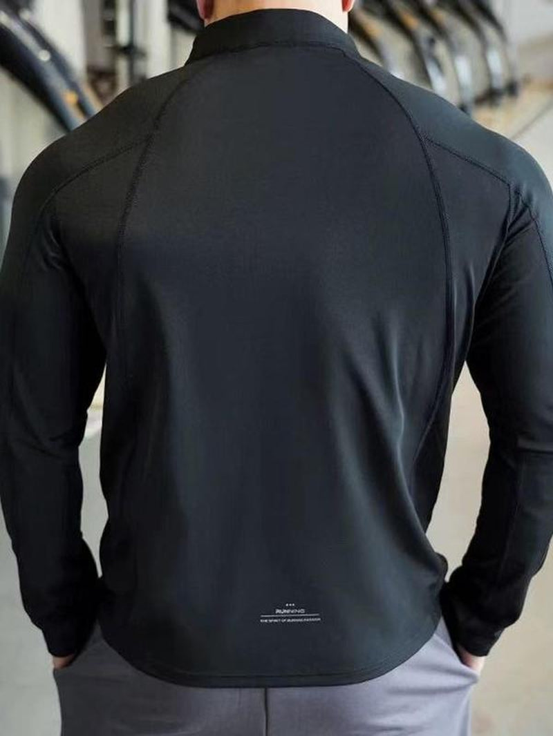 Men'S Solid Half Zip Thumb Hole Design Sports Tee, Regular Fit Breathable Long Sleeve T-Shirt for Gym Workout Running, Casual Comfy Men'S Top for Summer, Mens Clothing, Men'S T Shirts