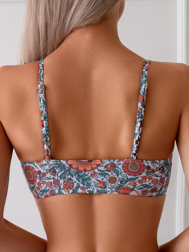Two-Piece Set Women'S Floral Print Bikini Set, Casual Fashion Chic Swimsuit Set for Beach Holiday Vacation, Ladies Swimwear for All Seasons