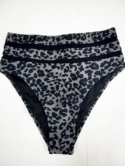 Two-Piece Set Women'S Bikini Set, Solid Color Swim Top & Leopard Print Swim Bottom, Two-Piece Swimsuit for Beach Holiday Vacation