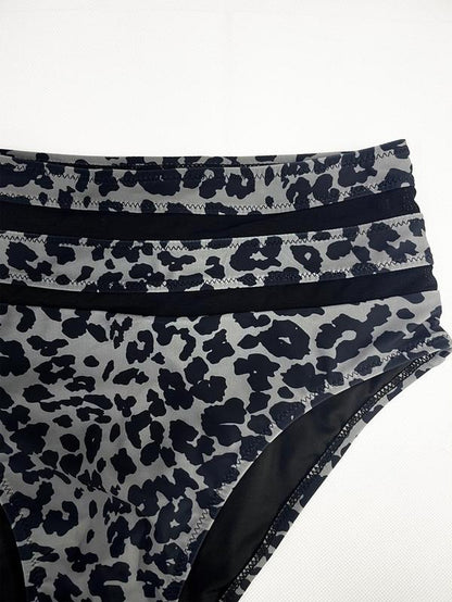 Two-Piece Set Women'S Bikini Set, Solid Color Swim Top & Leopard Print Swim Bottom, Two-Piece Swimsuit for Beach Holiday Vacation