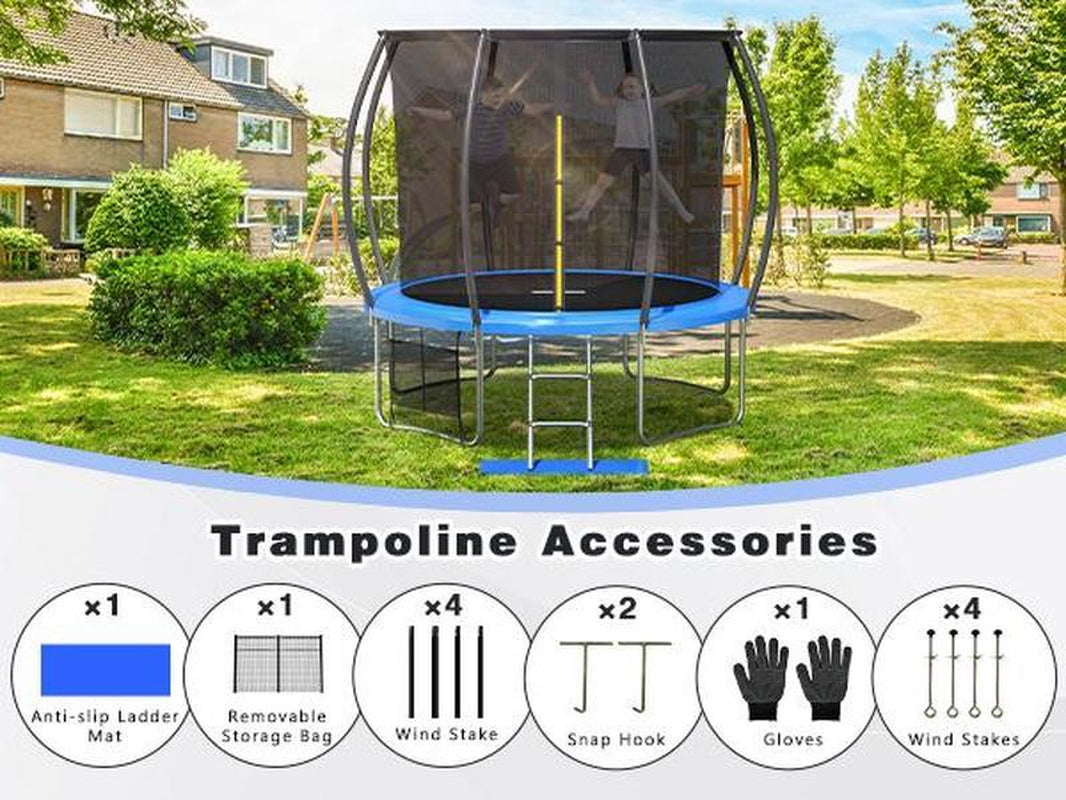 Outdoor Trampoline ,10FT/12FT/14FT/16FT Trampoline with Safety Enclosure and Ladder, ASTM Certified Family/Children'S/Adult Recreational Trampoline with Stakes/Secure Straps/Safety Enclosure, 360 All-Sround Seamless Safety Design