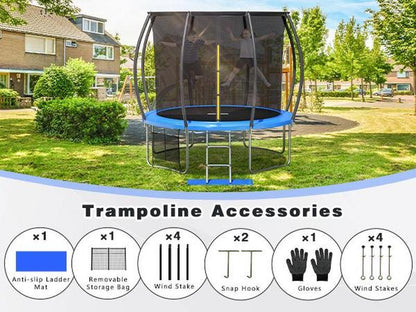 Outdoor Trampoline ,10FT/12FT/14FT/16FT Trampoline with Safety Enclosure and Ladder, ASTM Certified Family/Children'S/Adult Recreational Trampoline with Stakes/Secure Straps/Safety Enclosure, 360 All-Sround Seamless Safety Design