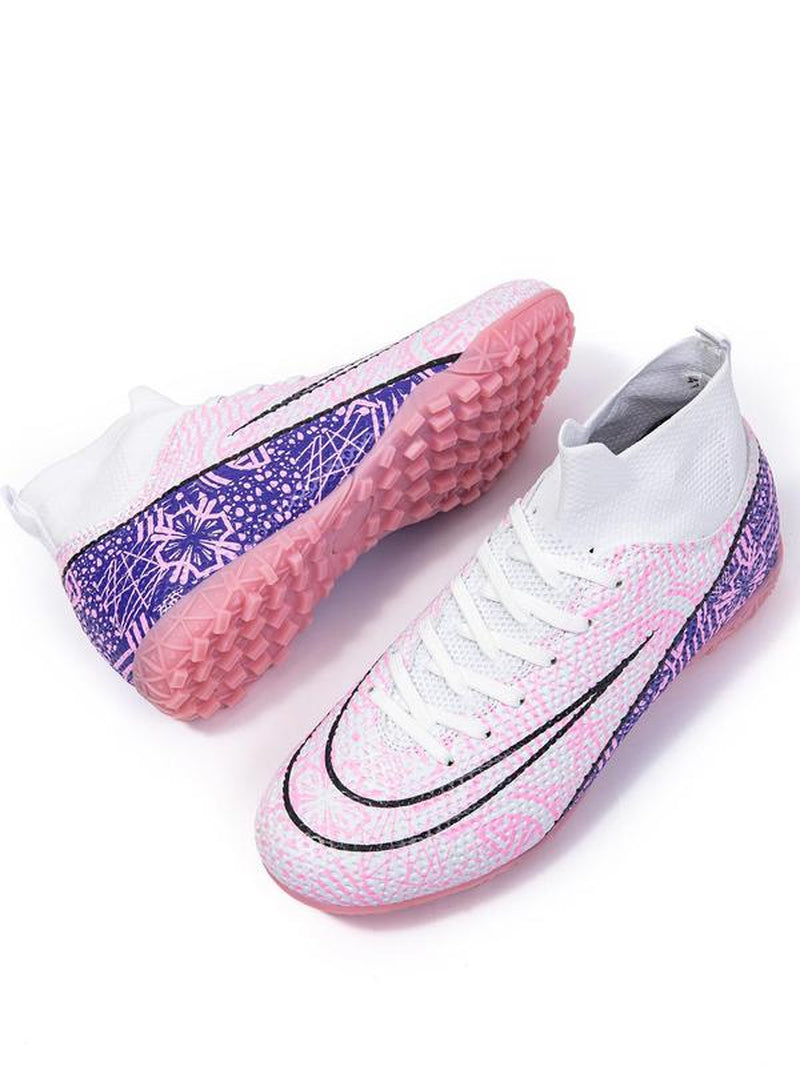 Men'S All over Print Lace up Soccer Shoes, Breathable Comfortable High Top Football Shoes, Professional Training Shoes for Outdoor Sports