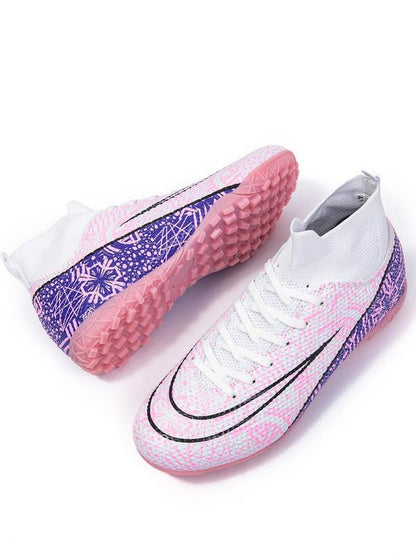 Men'S All over Print Lace up Soccer Shoes, Breathable Comfortable High Top Football Shoes, Professional Training Shoes for Outdoor Sports