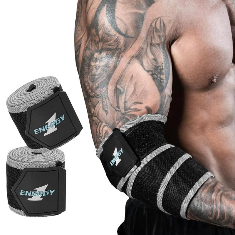 Kcross Elbow Wraps for Weightlifting, 47" Strengthening Support Elbow Sleeve Weightlifting (1 Pair) for Powerlifting, Bench Press, Gym Workout (Red White Striped)