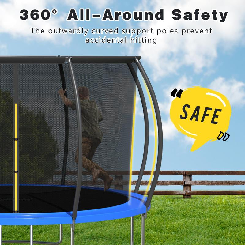 Outdoor Trampoline ,10FT/12FT/14FT/16FT Trampoline with Safety Enclosure and Ladder, ASTM Certified Family/Children'S/Adult Recreational Trampoline with Stakes/Secure Straps/Safety Enclosure, 360 All-Sround Seamless Safety Design