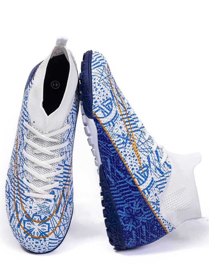 Men'S All over Print Lace up Soccer Shoes, Breathable Comfortable High Top Football Shoes, Professional Training Shoes for Outdoor Sports