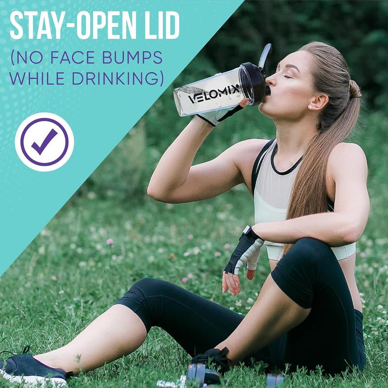 -2 Pack- 28 Oz Protein Shaker Bottles for Protein Mixes - 2X Wire Whisk | Leak Proof Shaker Cups for Protein Shakes | Protein Shaker Bottle Pack | Shakers for Protein Shakes-Black&Transparent VELOMIX