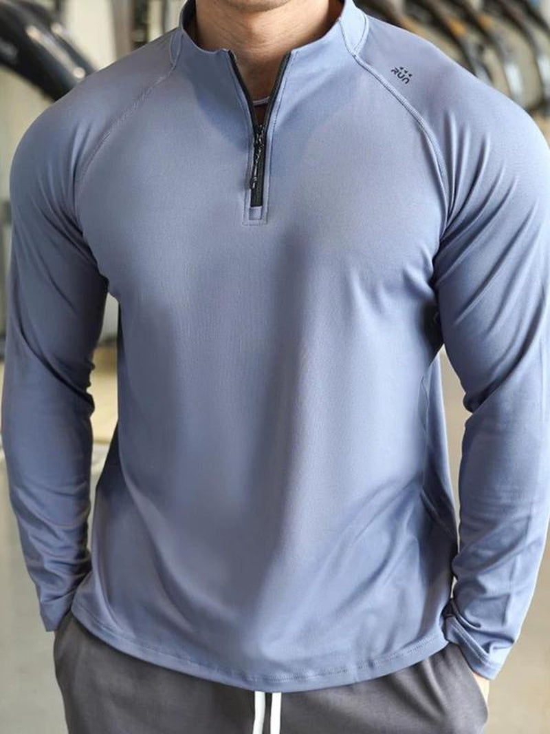 Men'S Solid Half Zip Thumb Hole Design Sports Tee, Regular Fit Breathable Long Sleeve T-Shirt for Gym Workout Running, Casual Comfy Men'S Top for Summer, Mens Clothing, Men'S T Shirts