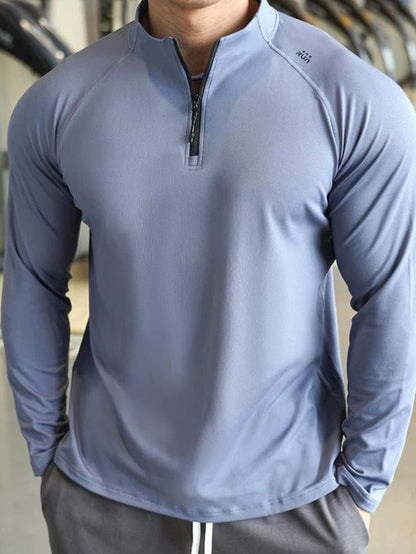 Men'S Solid Half Zip Thumb Hole Design Sports Tee, Regular Fit Breathable Long Sleeve T-Shirt for Gym Workout Running, Casual Comfy Men'S Top for Summer, Mens Clothing, Men'S T Shirts