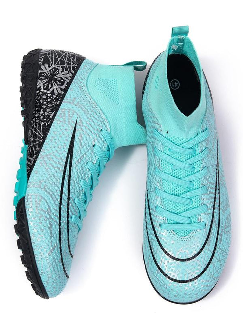 Men'S All over Print Lace up Soccer Shoes, Breathable Comfortable High Top Football Shoes, Professional Training Shoes for Outdoor Sports