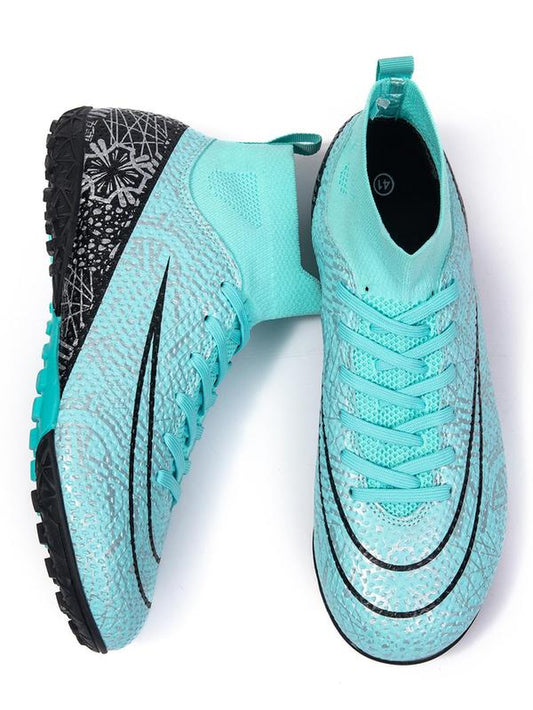 Men'S All over Print Lace up Soccer Shoes, Breathable Comfortable High Top Football Shoes, Professional Training Shoes for Outdoor Sports