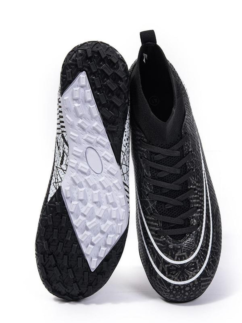 Men'S All over Print Lace up Soccer Shoes, Breathable Comfortable High Top Football Shoes, Professional Training Shoes for Outdoor Sports