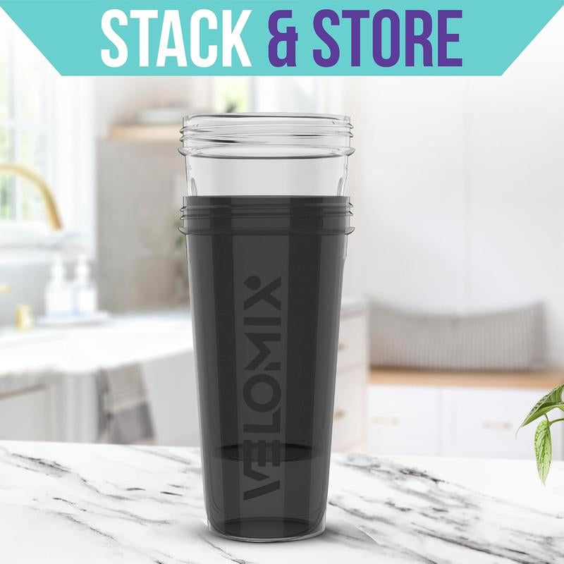 -2 Pack- 28 Oz Protein Shaker Bottles for Protein Mixes - 2X Wire Whisk | Leak Proof Shaker Cups for Protein Shakes | Protein Shaker Bottle Pack | Shakers for Protein Shakes-Black&Transparent VELOMIX