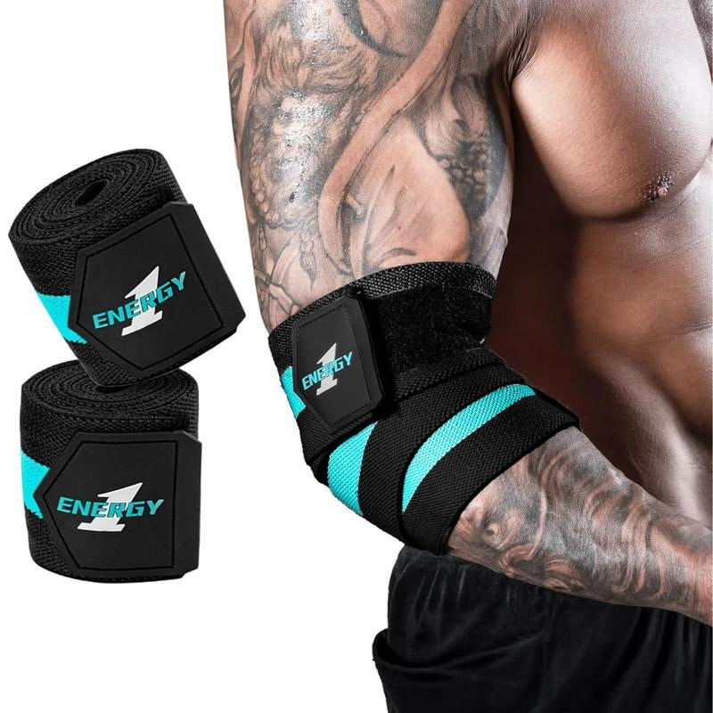 Kcross Elbow Wraps for Weightlifting, 47" Strengthening Support Elbow Sleeve Weightlifting (1 Pair) for Powerlifting, Bench Press, Gym Workout (Red White Striped)