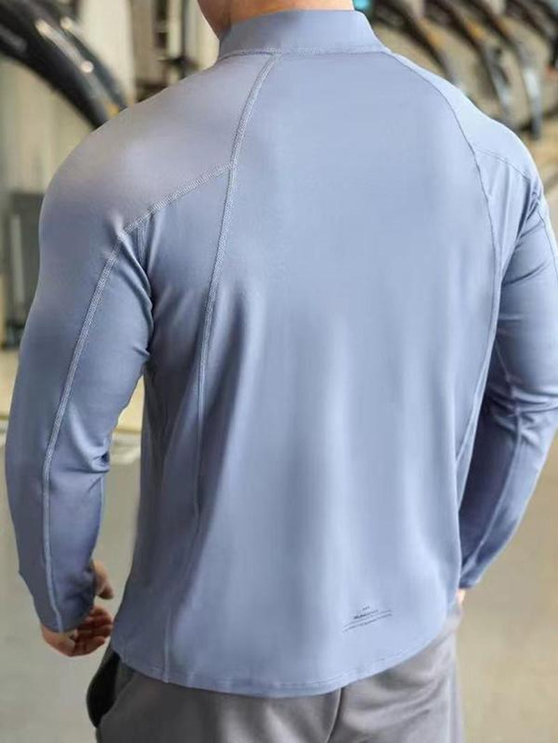 Men'S Solid Half Zip Thumb Hole Design Sports Tee, Regular Fit Breathable Long Sleeve T-Shirt for Gym Workout Running, Casual Comfy Men'S Top for Summer, Mens Clothing, Men'S T Shirts
