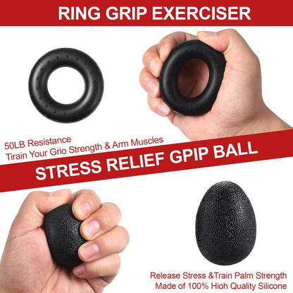Grip Strength Trainer Kit (5 Pack), Including Finger Exerciser, Hand Grip Strengthener, Hand Extension, Stress Relief Ball, and Forearm Workout Ring