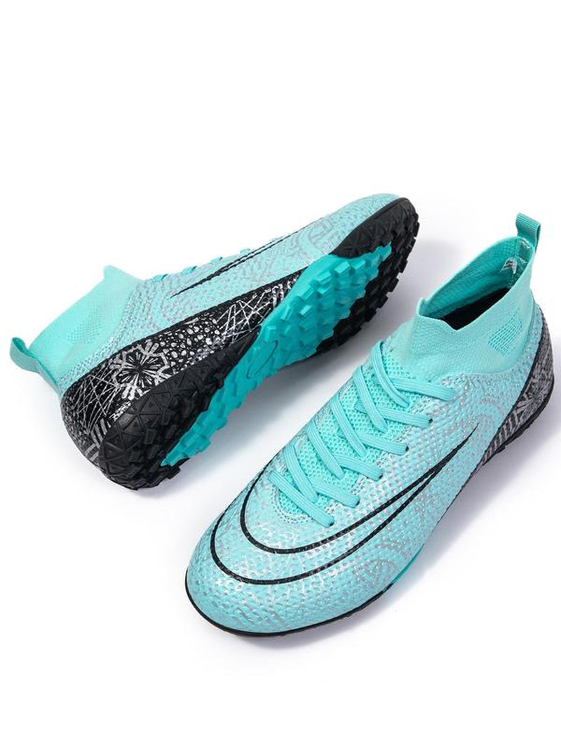 Men'S All over Print Lace up Soccer Shoes, Breathable Comfortable High Top Football Shoes, Professional Training Shoes for Outdoor Sports