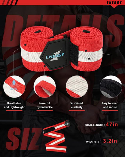 Kcross Elbow Wraps for Weightlifting, 47" Strengthening Support Elbow Sleeve Weightlifting (1 Pair) for Powerlifting, Bench Press, Gym Workout (Red White Striped)