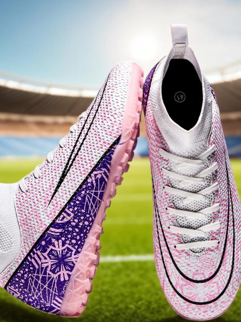 Men'S All over Print Lace up Soccer Shoes, Breathable Comfortable High Top Football Shoes, Professional Training Shoes for Outdoor Sports