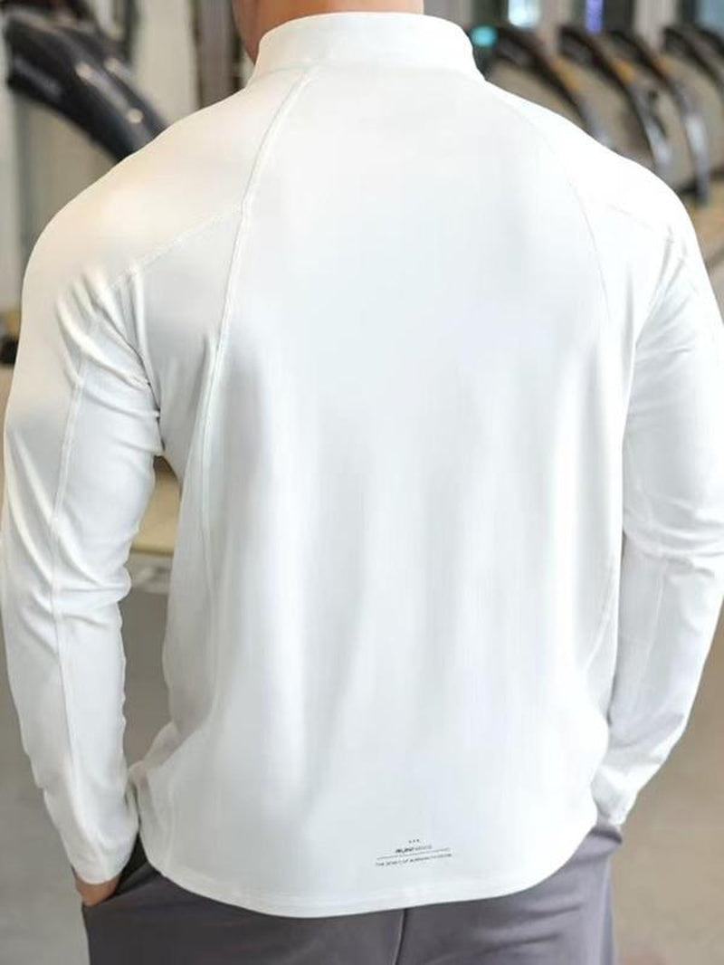 Men'S Solid Half Zip Thumb Hole Design Sports Tee, Regular Fit Breathable Long Sleeve T-Shirt for Gym Workout Running, Casual Comfy Men'S Top for Summer, Mens Clothing, Men'S T Shirts