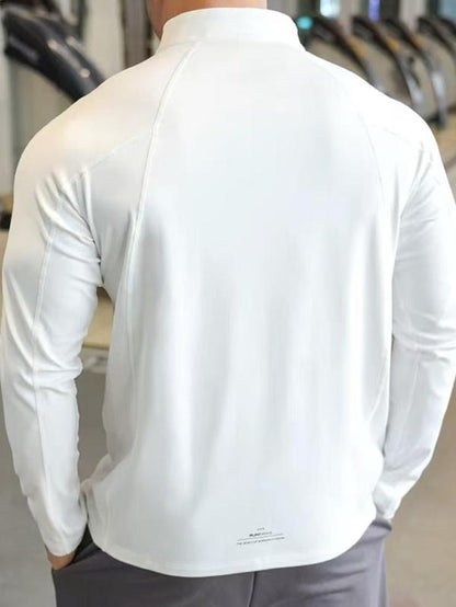 Men'S Solid Half Zip Thumb Hole Design Sports Tee, Regular Fit Breathable Long Sleeve T-Shirt for Gym Workout Running, Casual Comfy Men'S Top for Summer, Mens Clothing, Men'S T Shirts